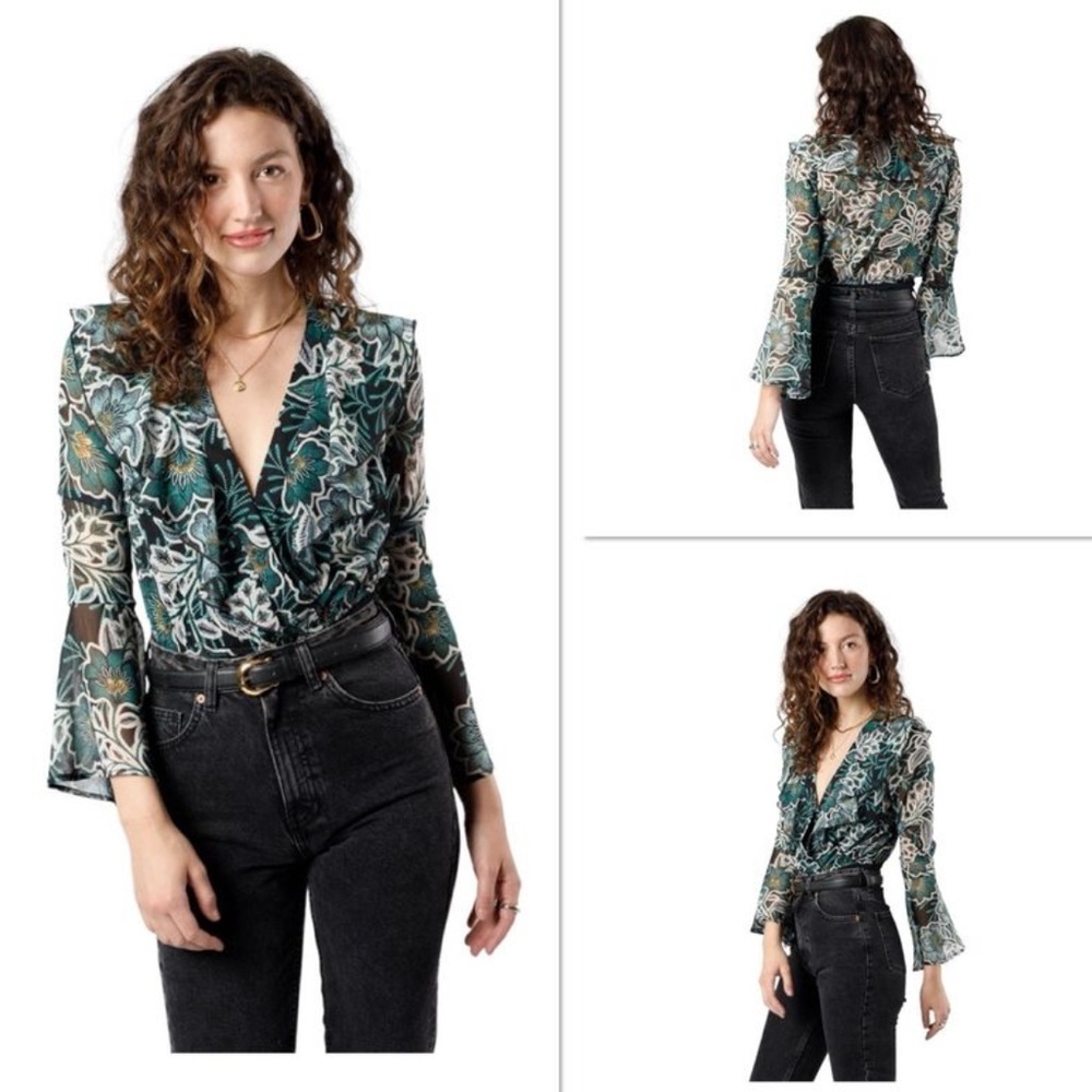 Band of the Free Bonnie Emerald Floral Long Sleeve Bodysuit Size XS NWT